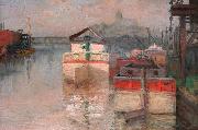 Carl Wagner Coal Barges on the Lower Schuylkill USA oil painting artist